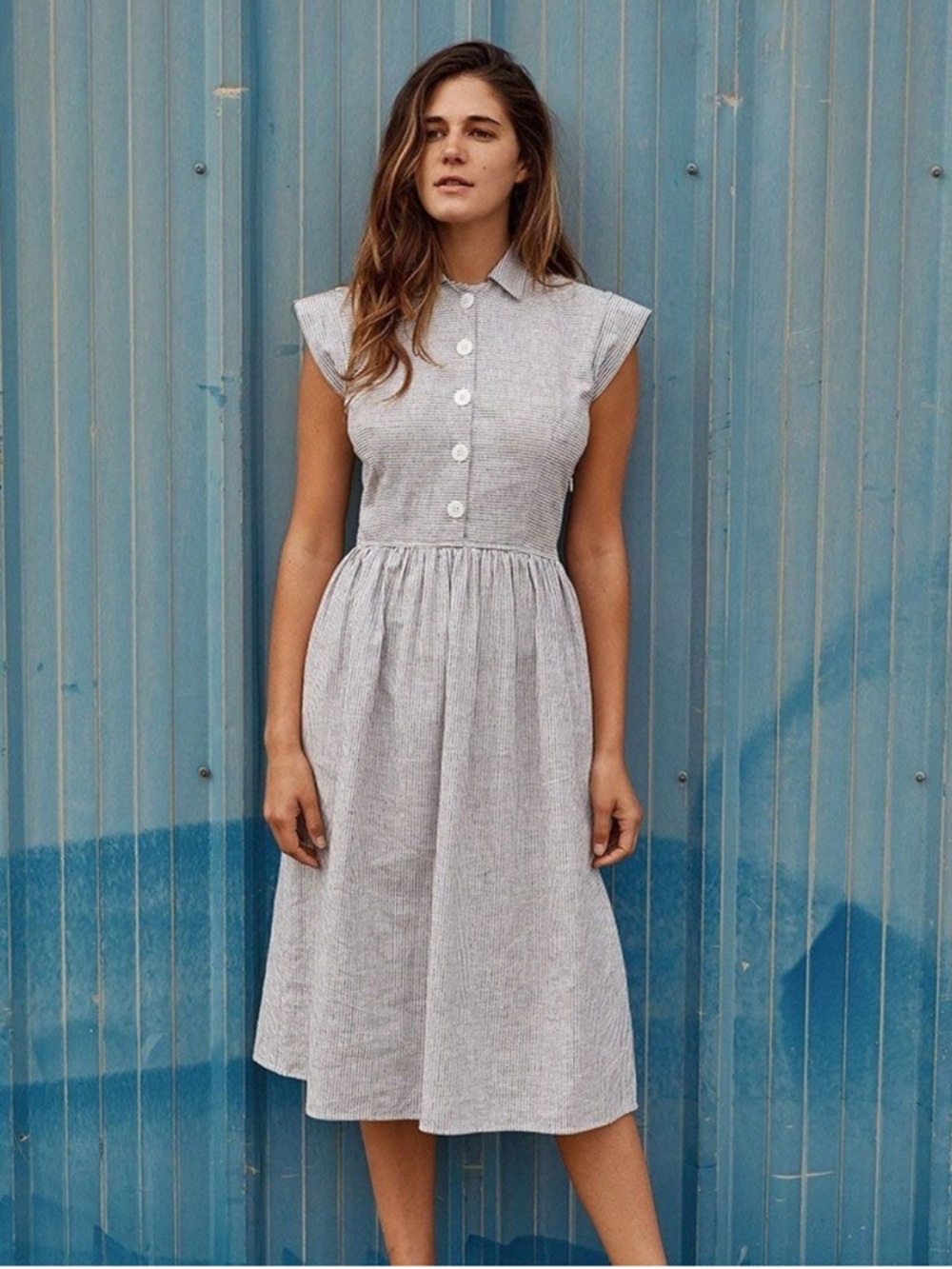 Christy Dawn Light Gray Midi Shirt Dress